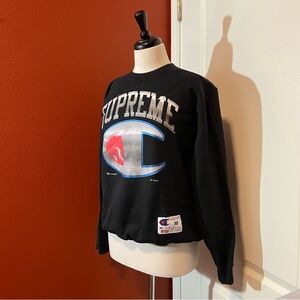 Supreme x Champion Men’s‎ Authentic Black & Chrome Distressed Crewneck Sweater